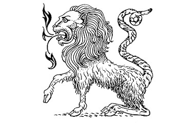 Line art drawing of a chimera