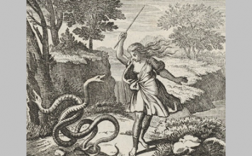 Tiresias striking the snakes