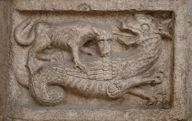 Wyvern being attacked by a wolf