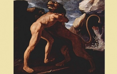 Hercules fighting with Nemean lion