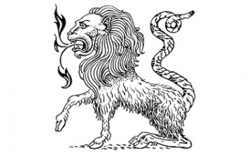 Line art drawing of a chimera